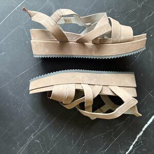 Eileen Fisher Neutral Beige Strappy Platform Sandals